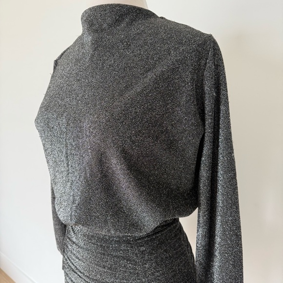 Shimmery Black Metallic Ruched Mini Dress - Picture 11 of 16